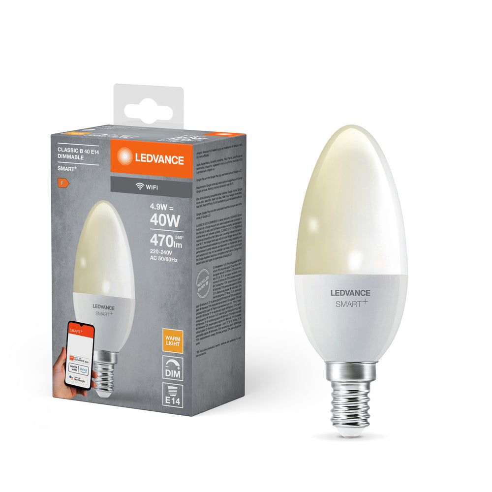 LEDVANCE SMART+ Wifi Candle LED Lampe Dimmable DIM FR E14 4,9W, 470 lm, 2700 K, Warmweiß