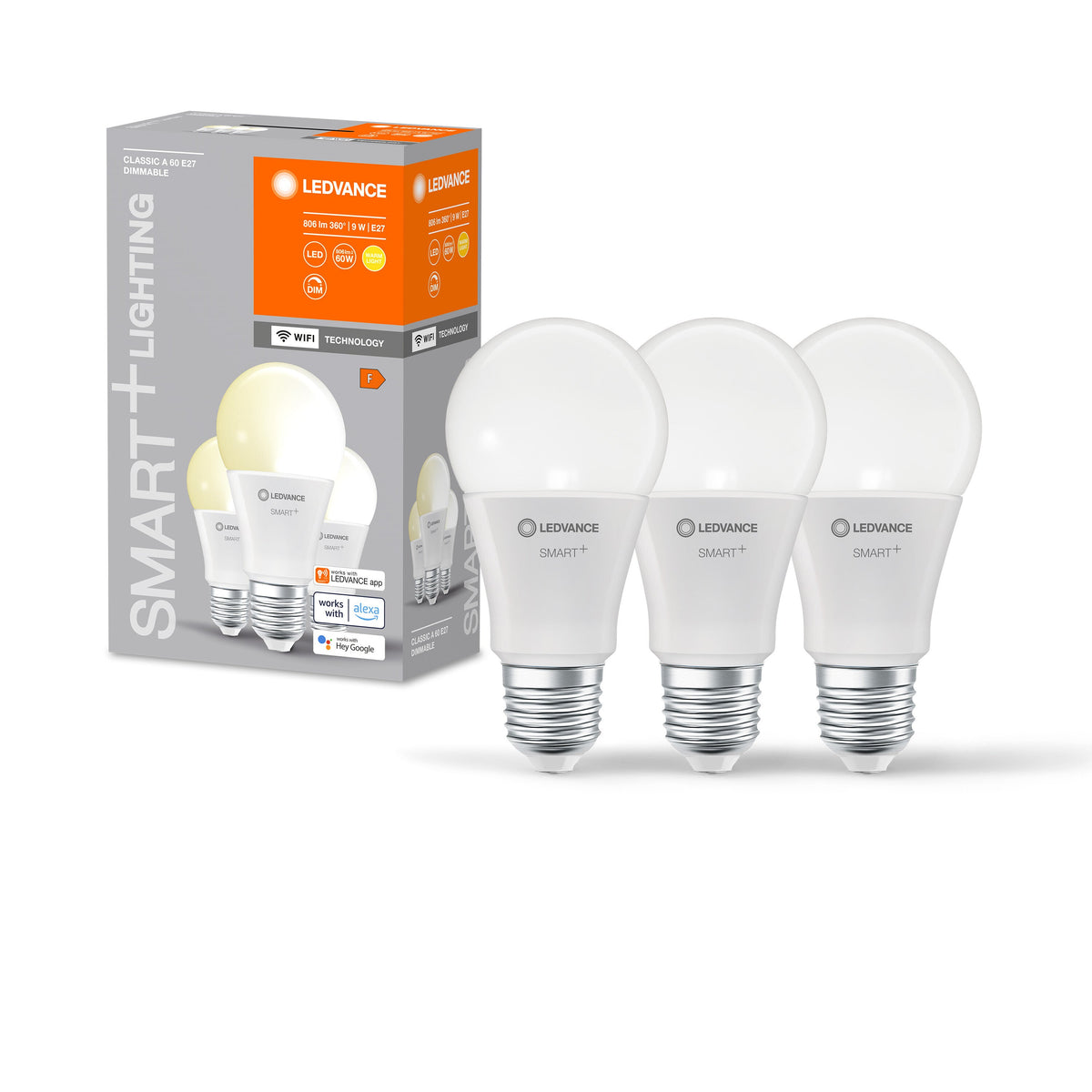 LEDVANCE Wifi SMART+ LED-Lampe, gefrostet, 9W, 806lm, 3er-Pack