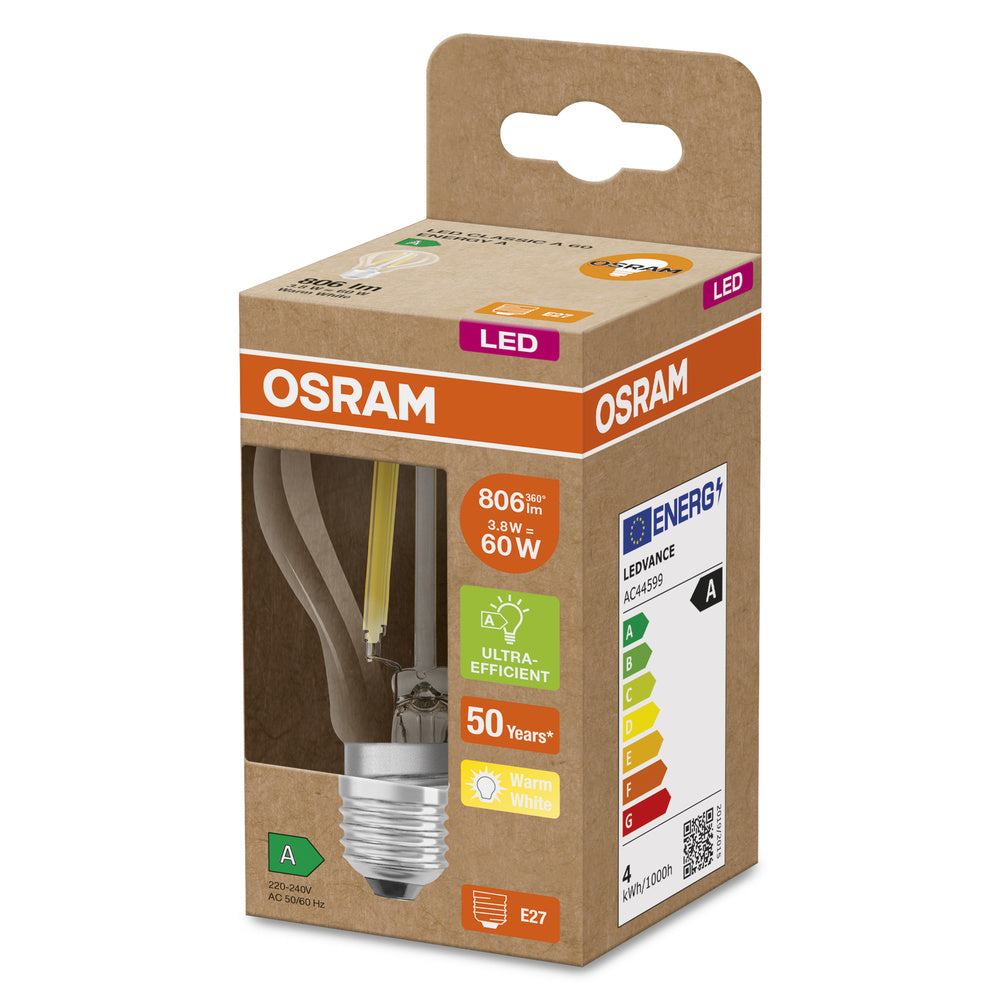 OSRAM LED Lampe Energieeffizienzklasse A Filament Classic Klar, 4W/3000K, E27