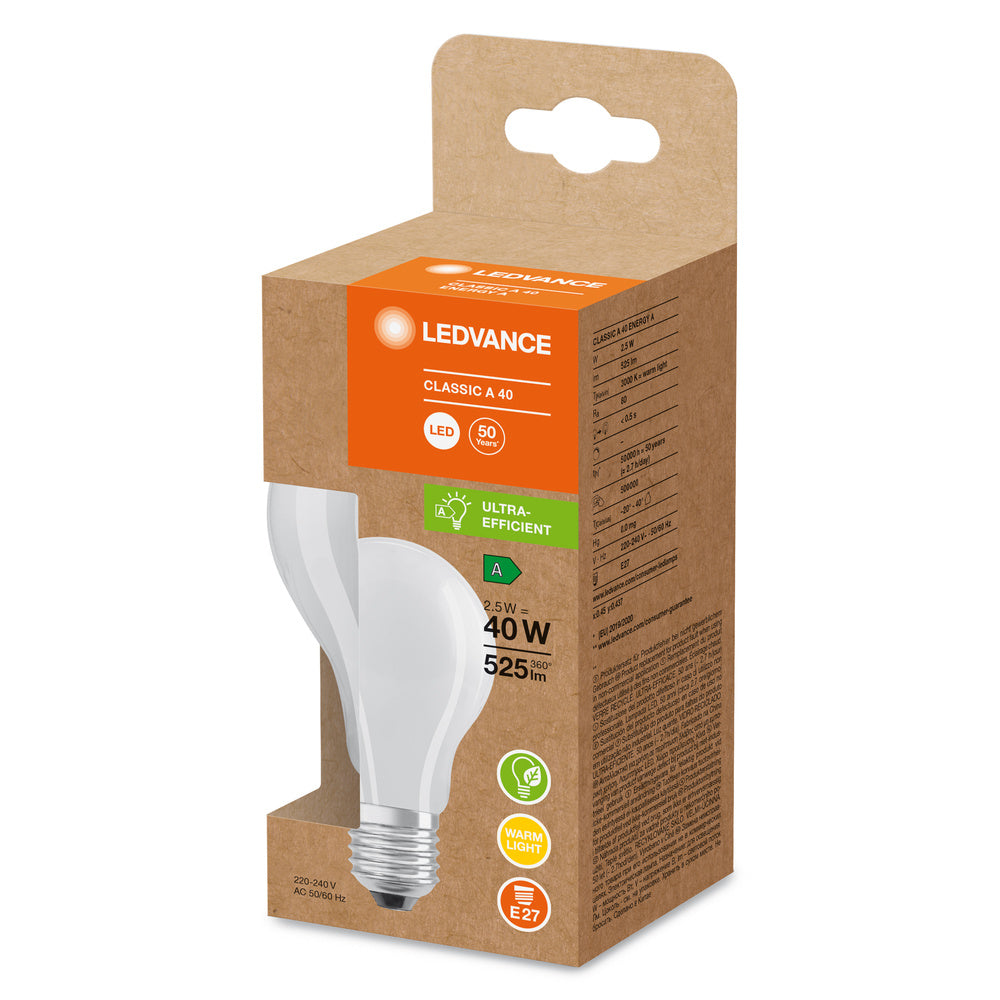 LED Lampe Energieeffizienzklasse A Filament Classic Matt, 2.5W/3000K, E27