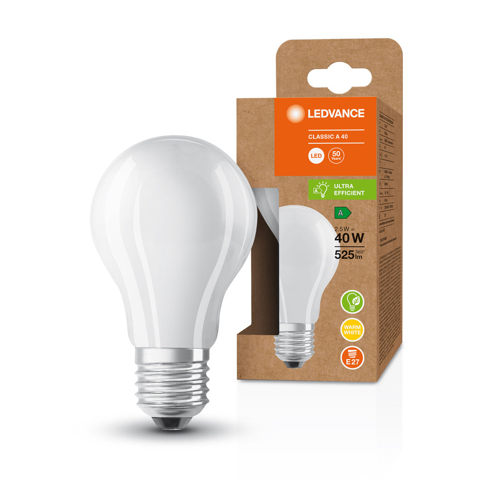 Lampada LED classe di efficienza energetica A Filamento Classic Opaco, 2,5W/3000K, E27