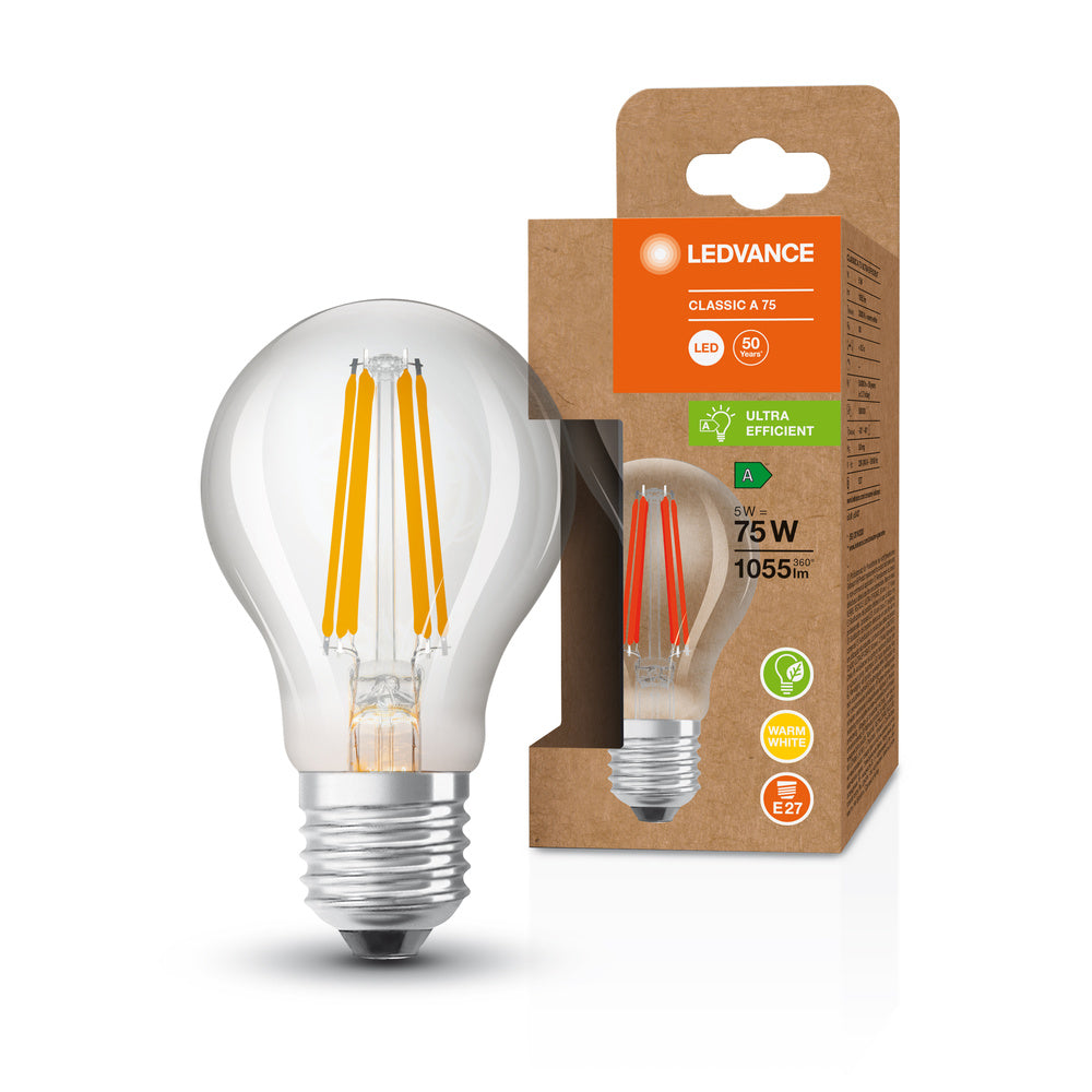 Lampada LED classe di efficienza energetica A Filamento Classic Trasparente, 5W/3000K, E27