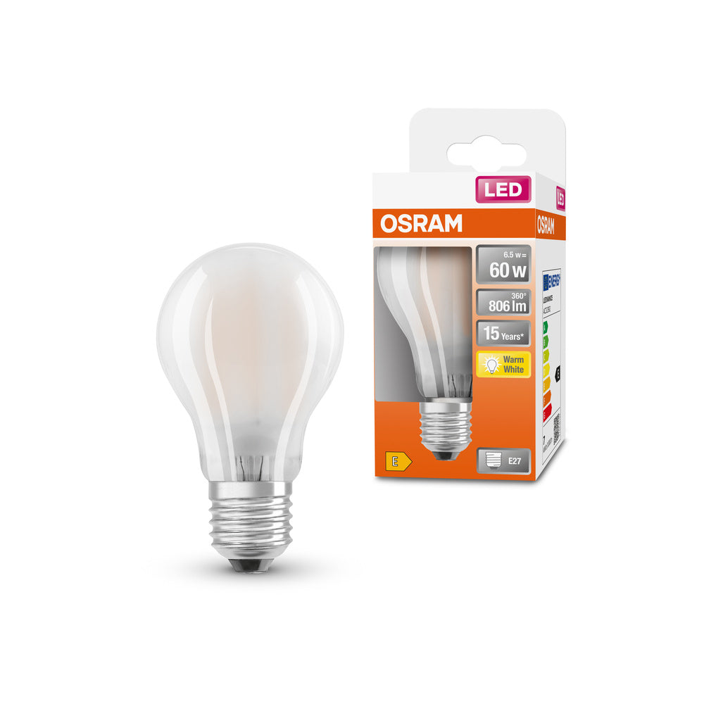 OSRAM LED Lampada LED Retrofit CLASSIC A 6.5W 827 Satinata B22d, 806 lm, 2700 K, Bianco caldo