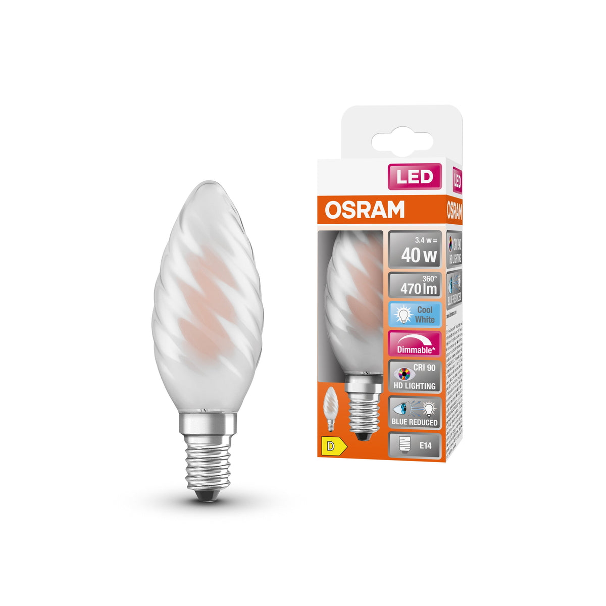 OSRAM Lampada LED Dimmerabile LED SUPERSTAR+ CL BW GL FR 40 dim 3,4W/940 E14 CRI90 BOX