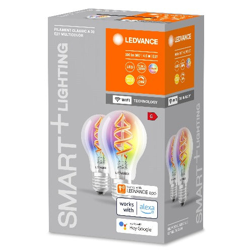 LEDVANCE SMART+ WIFI FILAMENT CLASSIC RGBW 4,5 W, E27 2er-Pack