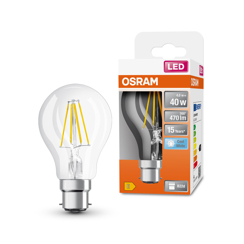 OSRAM LED Lampada LED Retrofit CLASSIC A 4W 840 Chiara B22d, 470 lm, 4000 K, Bianco Freddo