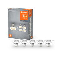 LEDVANCE faretti da incasso confezione da 5, Ø 80mm, incl. 5x lampadine GU10-OSRAM (5x 2.6W), bianco, custodia metallica, protezione IP20