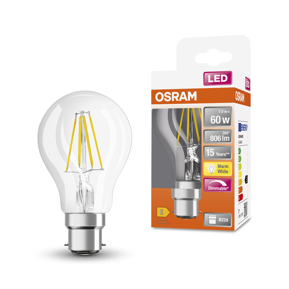 OSRAM LED Lampada LED Retrofit CLASSIC A DIM 7W 827 Chiara B22d, 806 lm, 2700 K, Warmweiß