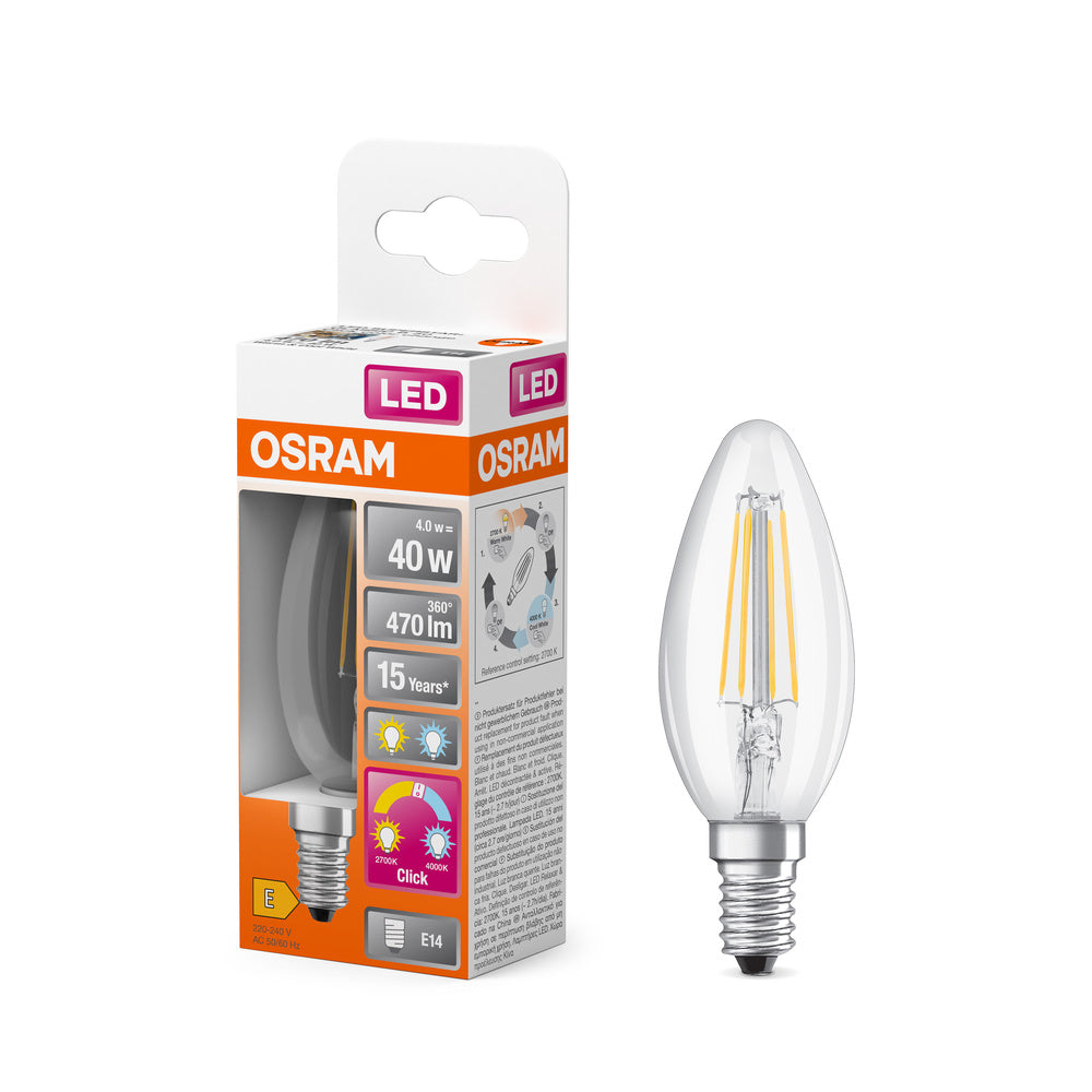 OSRAM LED RELAX and ACTIVE CLASSIC B, Lampada LED, 4W, 2700-4000K, Click CCT, E14