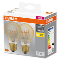 OSRAM LED Base Classic A 45 Filamento Retro 5.9W 827 E27 confezione da 2