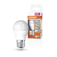 Lampade LED OSRAM, classica forma mini sferica, ricambio da 40 watt, E27, forma P, 4000 Kelvin, bianco freddo, opaco, confezione singola