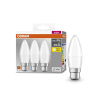 OSRAM LED Lampada LED BASE CLASSIC B Lampada 4.9W 827 Satinata B22d, 470 lm, 2700 K, Bianco caldo, Confezione da 3