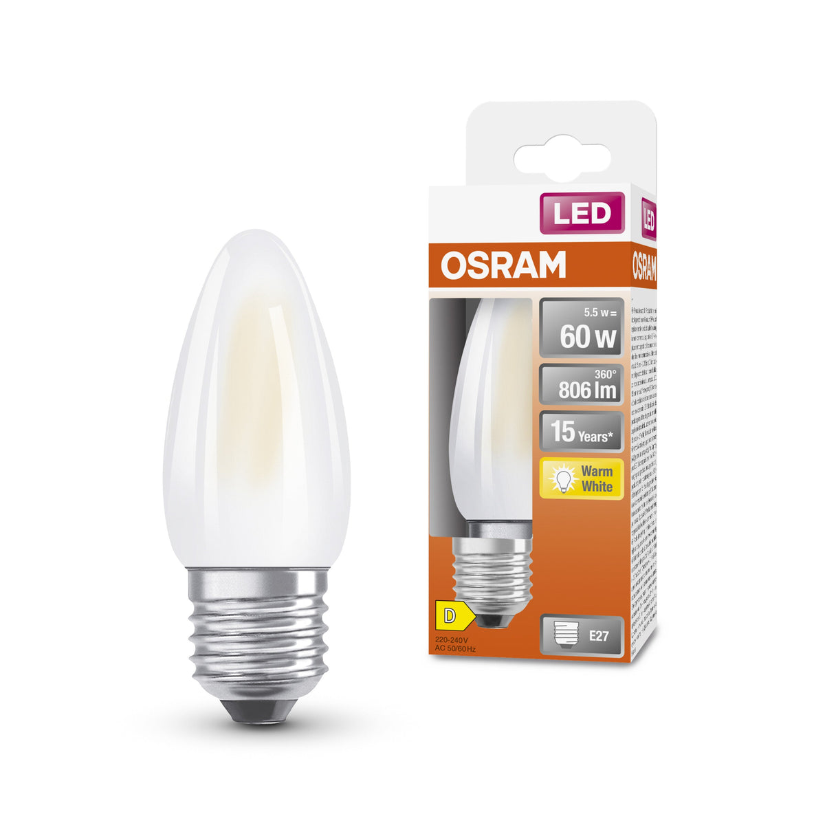 Lampada OSRAM LED Star Classic, Minikerze, 5.5W, satinata, E27