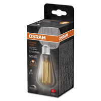 OSRAM Dimmbare LED-Lampen, Vintage-Edition, 42 Watts Ersatz, E27, ST64-shape, 1800 Kelvin, Warm Comfort Light, Klares Glas, single Pack