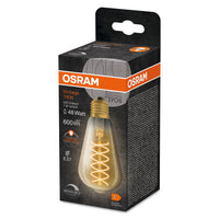 OSRAM Dimmbare LED-Lampen, Vintage-Edition, 48 Watts Ersatz, E27, ST64-shape, 2200 Kelvin, Warm Comfort Light, Klares Glas, single Pack