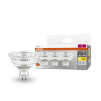 Lampade con riflettore LED OSRAM MR16 con presa retrofit, ricambio da 50 Watt, GU5.3, riflettore MR16, 2700 Kelvin, bianco caldo, vetro trasparente, confezione da 3