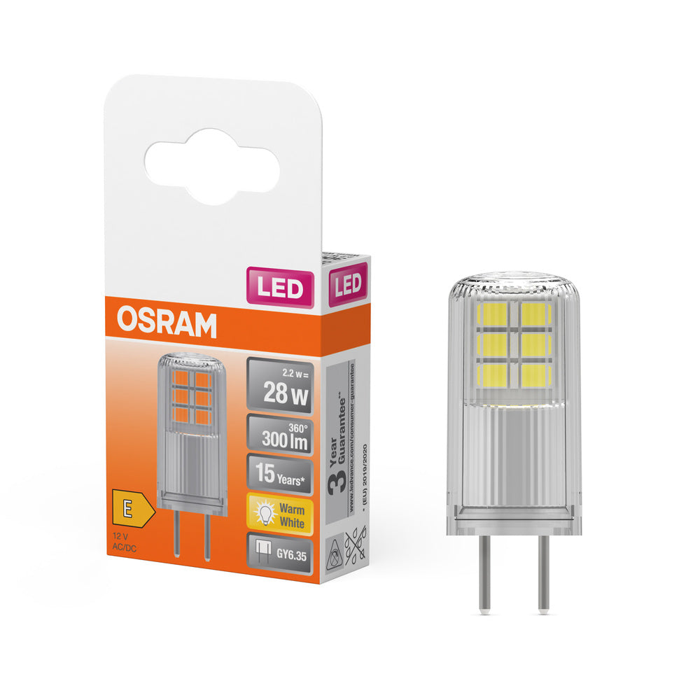 OSRAM LED Stiftsockellampe PIN 12 V 2.2W 827 Clear GY6.35, 300 lm, 2700 K, Warmweiß