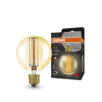 Lampade LED dimmerabili OSRAM, edizione vintage, ricambio da 40 watt, E27, G80, 2200 Kelvin, luce calda e confortevole, vetro trasparente, confezione singola