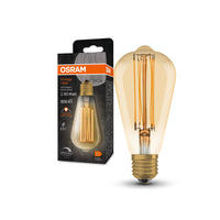 OSRAM Dimmbare LED-Lampen, Vintage-Edition, 60 Watts Ersatz, E27, ST64-shape, 2200 Kelvin, Warm Comfort Light, Klares Glas, single Pack
