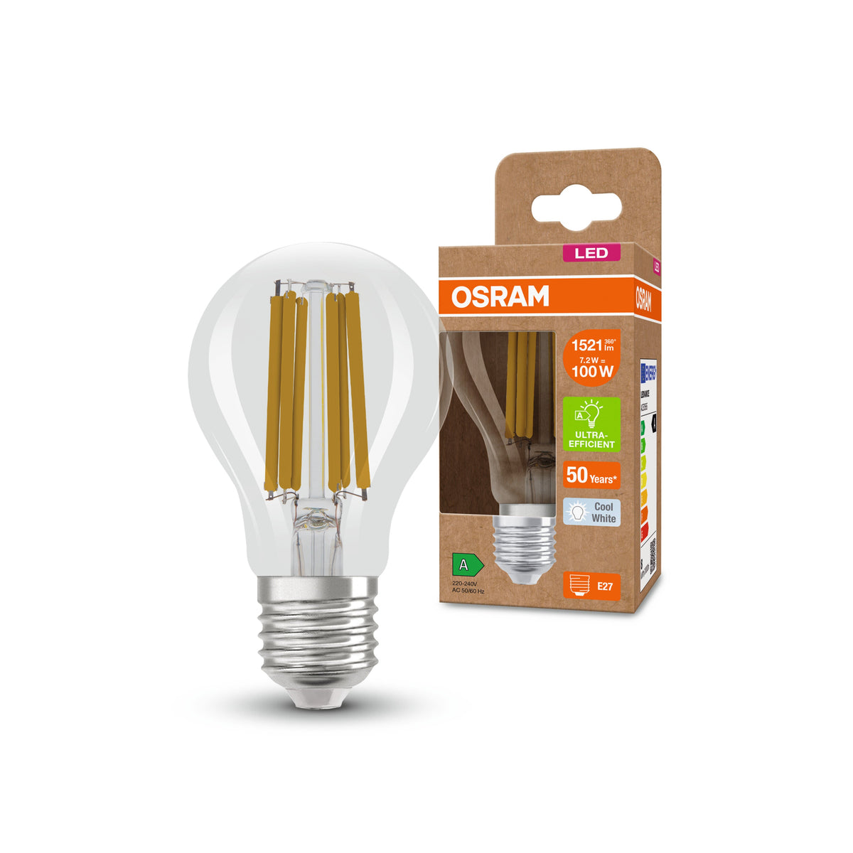 OSRAM Lampada LED ad alta efficienza Classic A100, 7,2 W, trasparente, E27