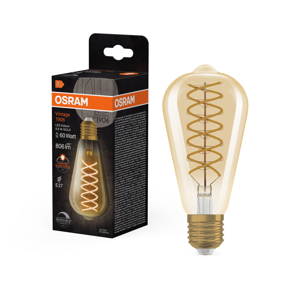 OSRAM VINTAGE 1906® Lampada LED LED CLASSIC EDISON DIM 8.8W 824 Oro E27, 806 lm, 2400 K, Comfort bianco caldo