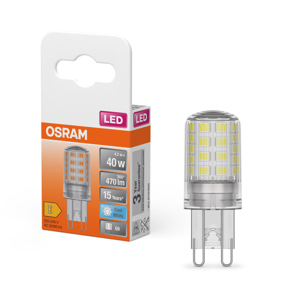 OSRAM LED Stiftsockellampe PIN G9 4.2W 840 Clear G9, 470 lm, 4000 K, Bianco Freddo