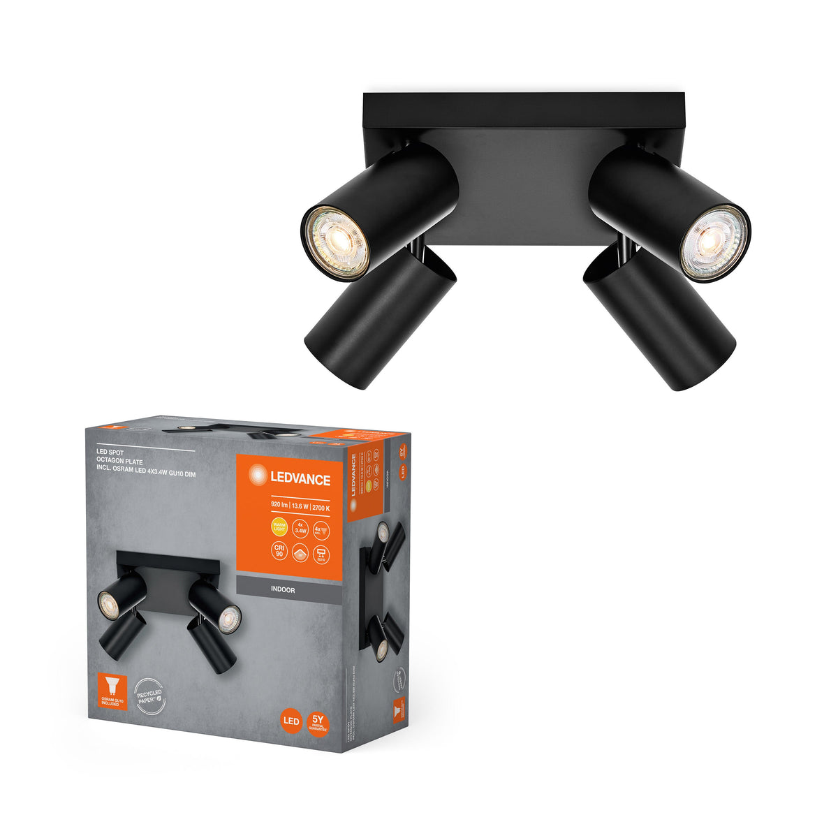 LEDVANCE SPOT LED OCTAGON PL 4 x 3,4W, GU10, 920lm, nero