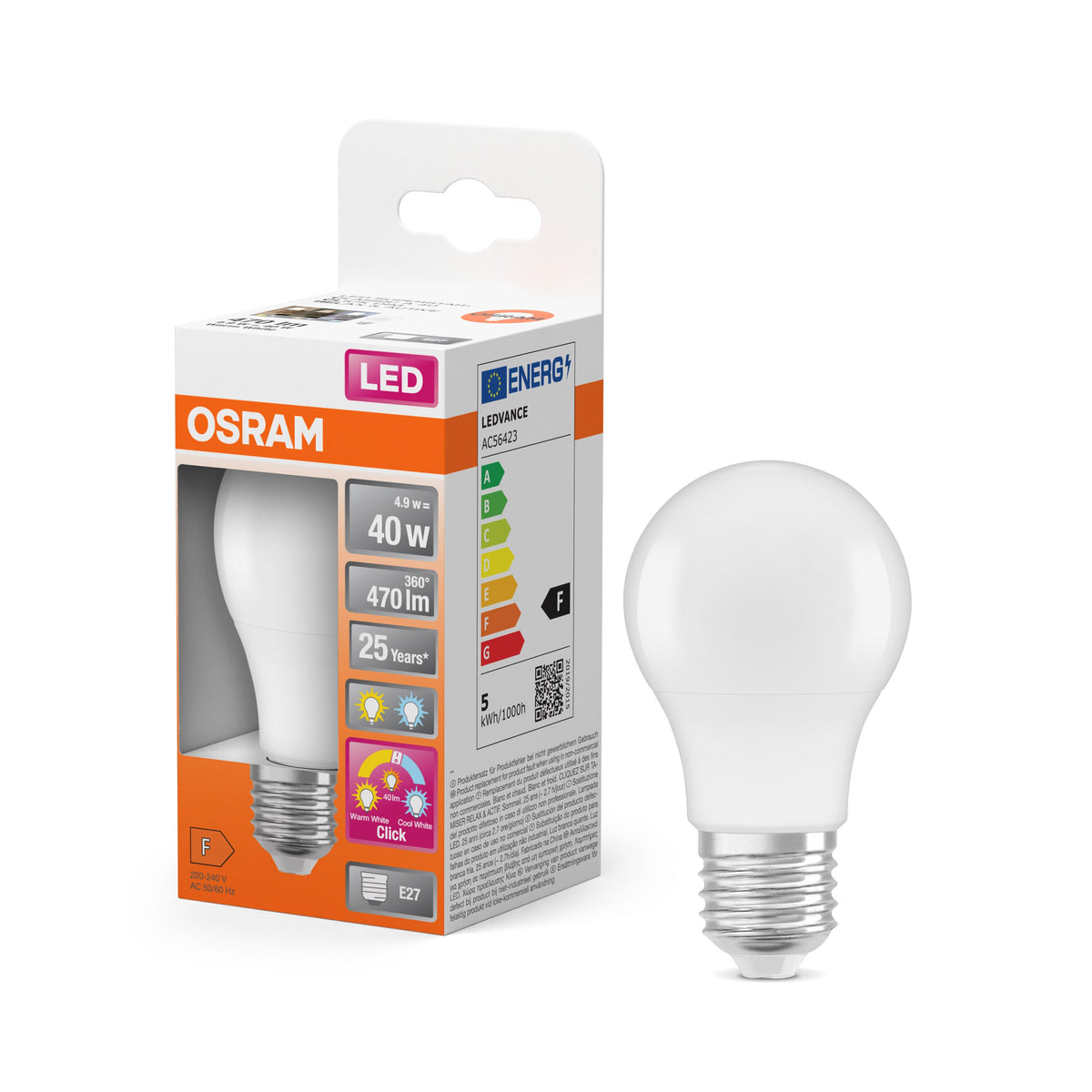 Lampada OSRAM LED Superstar Classic satinata, 3 modi, 4,9 W, E27