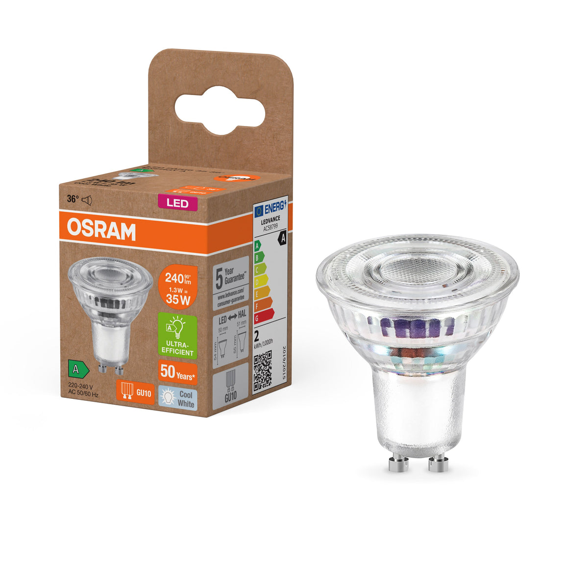 Lampada con riflettore LED OSRAM classe energetica, 1.3W, 240lm, EEK A