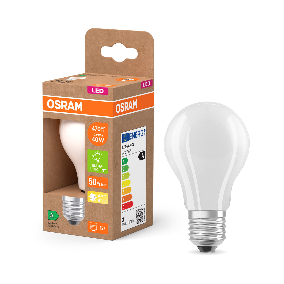 Lampada OSRAM LED Superstar Classic satinata, 2,2 W, 470 lm, EEKA