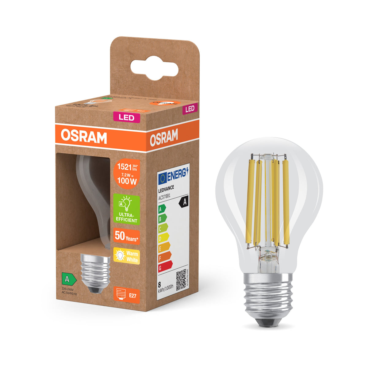 OSRAM LED Superstar Classic Lampe Klar, 7.2W, EEK A, E27