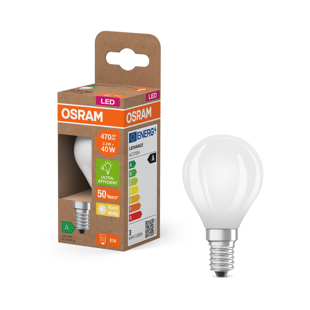 Lampada LED OSRAM classe energetica, Miniball, 2,2 W, satinata, EEK A