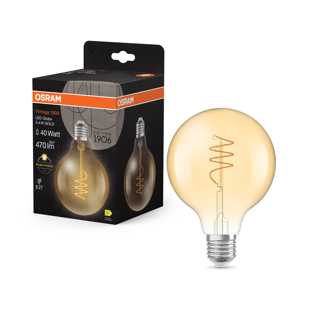 OSRAM Vintage 1906 Globe LED-Lampe Gold, 3.4W, 470lm, E27