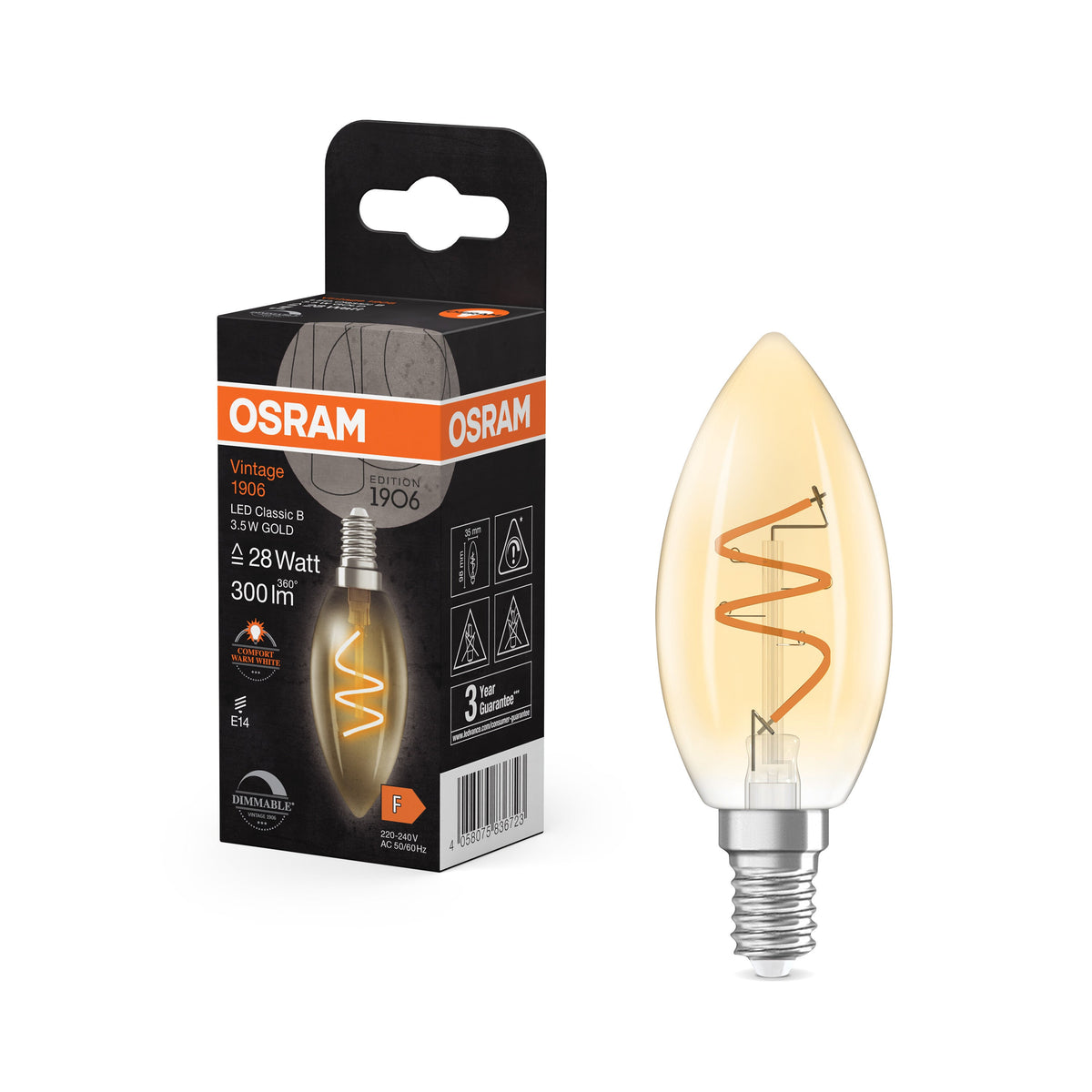 OSRAM Lampada LED classica vintage 1906 oro, 3,5 W, 300 lm, E14