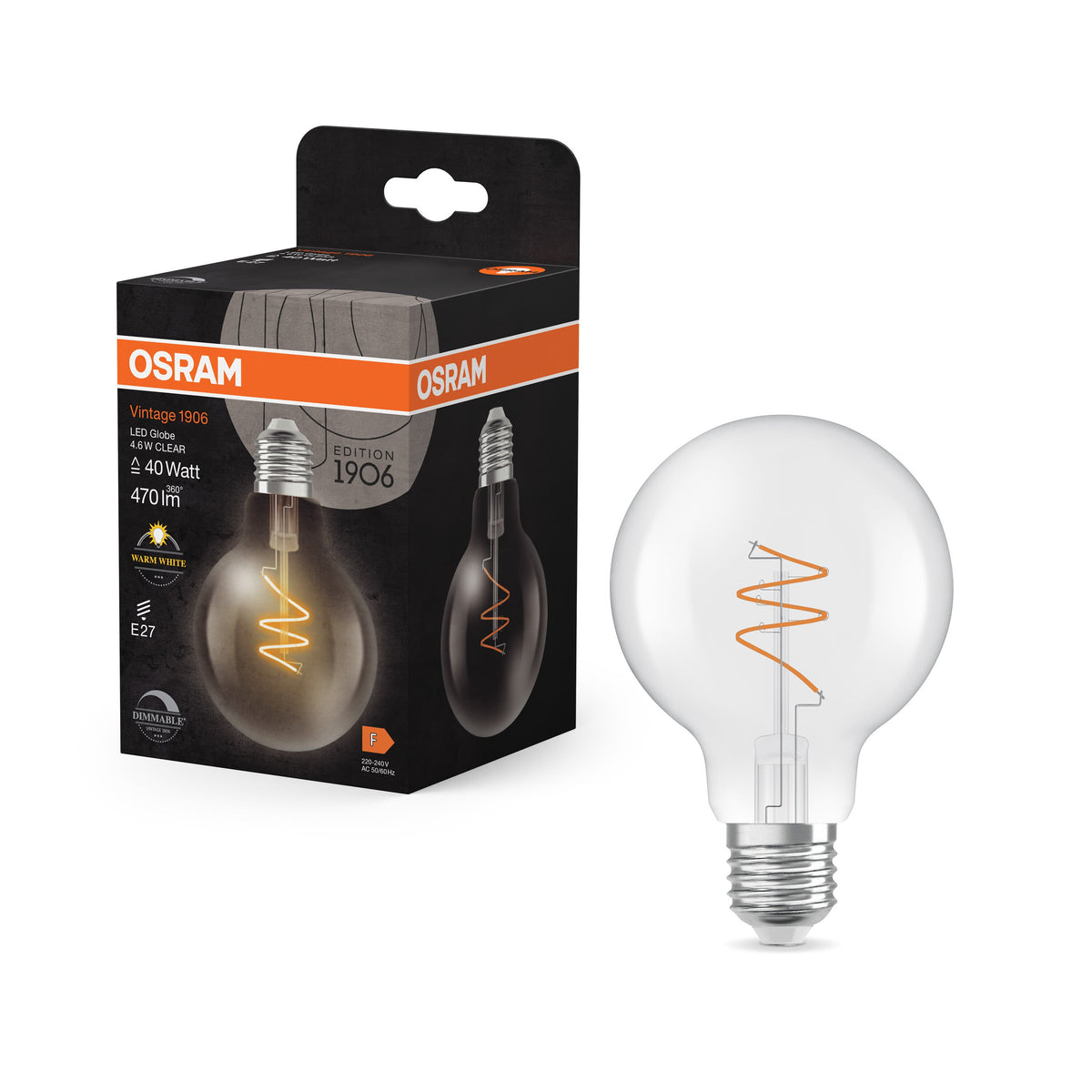 Lampada LED OSRAM Vintage 1906 globo Trasparente, 4,6 W, 470 lm, E27