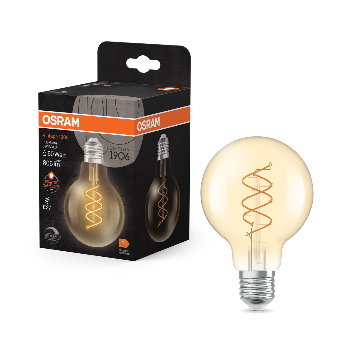 Lampada LED OSRAM Vintage 1906 Globe Oro, 8W, 806lm, 2200K