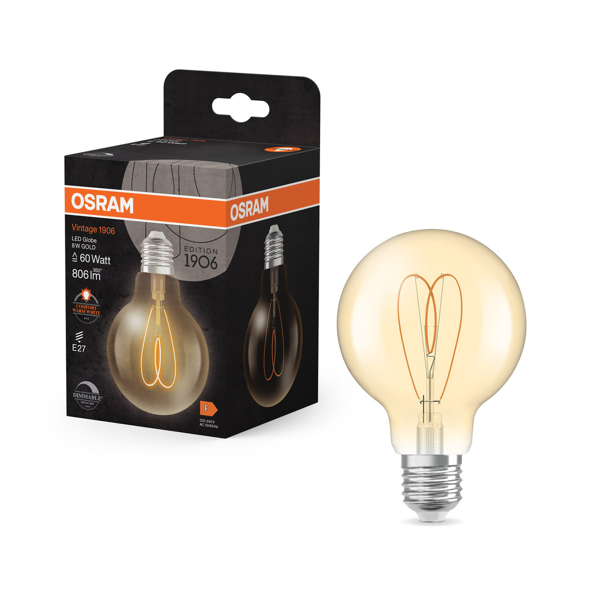 OSRAM Vintage 1906 Globe LED-Lampe Gold, 8W, 806lm, E27