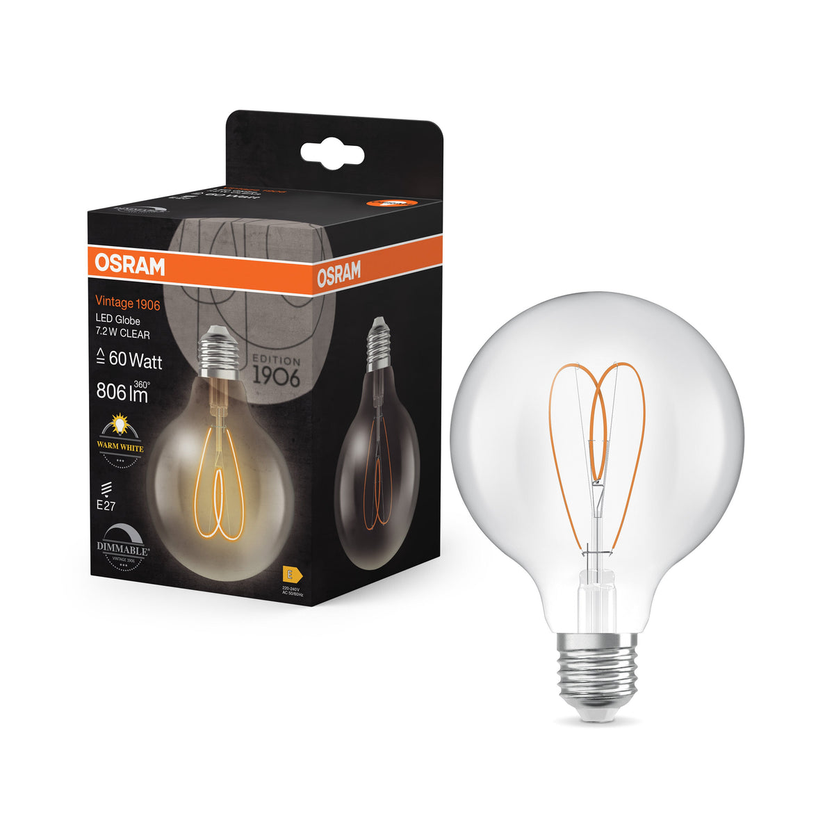 OSRAM Lampada LED globo vintage 1906 Klar, 7,2W, 806lm, 2700K