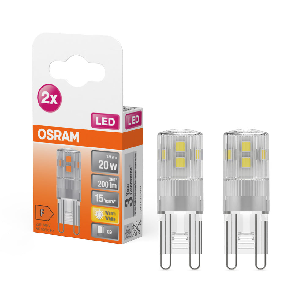 OSRAM LED Stiftsockellampe PIN G9 1.9W 827 Clear G9, 200 lm, 2700 K, Warmweiß, 2er Pack