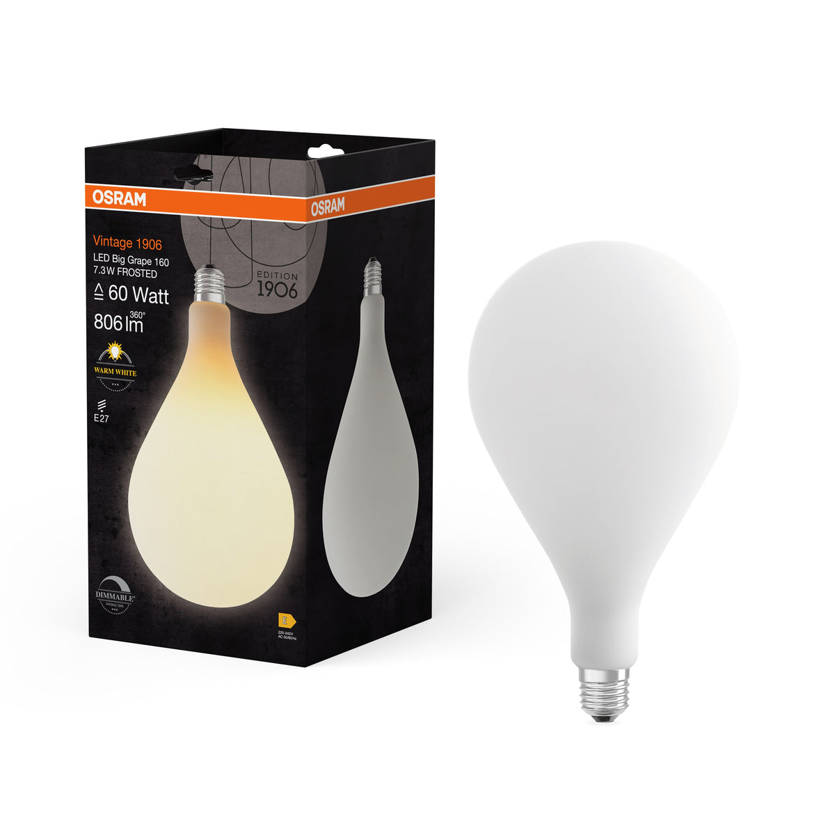 OSRAM Vintage 1906® LED BIG DECORATIVE Lampada LED uva satinata, 7,3W, E27