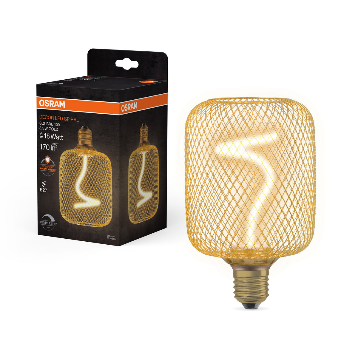 Lampada OSRAM DECOR LED a filamento spirale quadrata, oro, 3,5W, 170lm