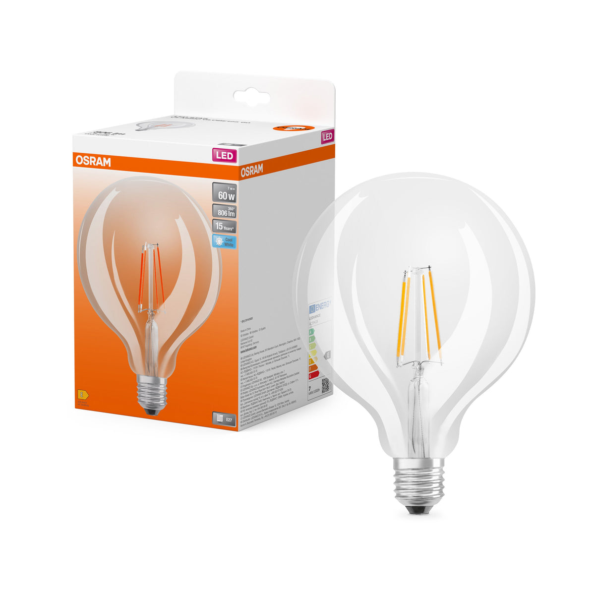 Lampada OSRAM LED Star Classic, forma a sfera, 7W, 806lm, Trasparente, E27