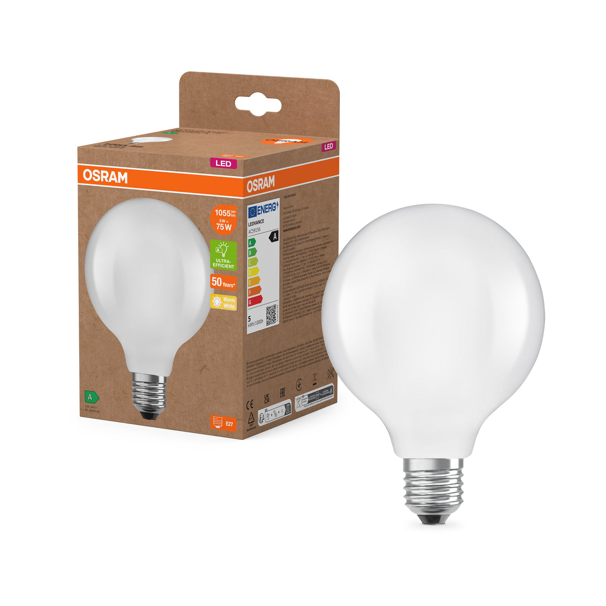 Lampada LED LEDVANCE globo con filamento EEK A, E27, 5W, 2700K