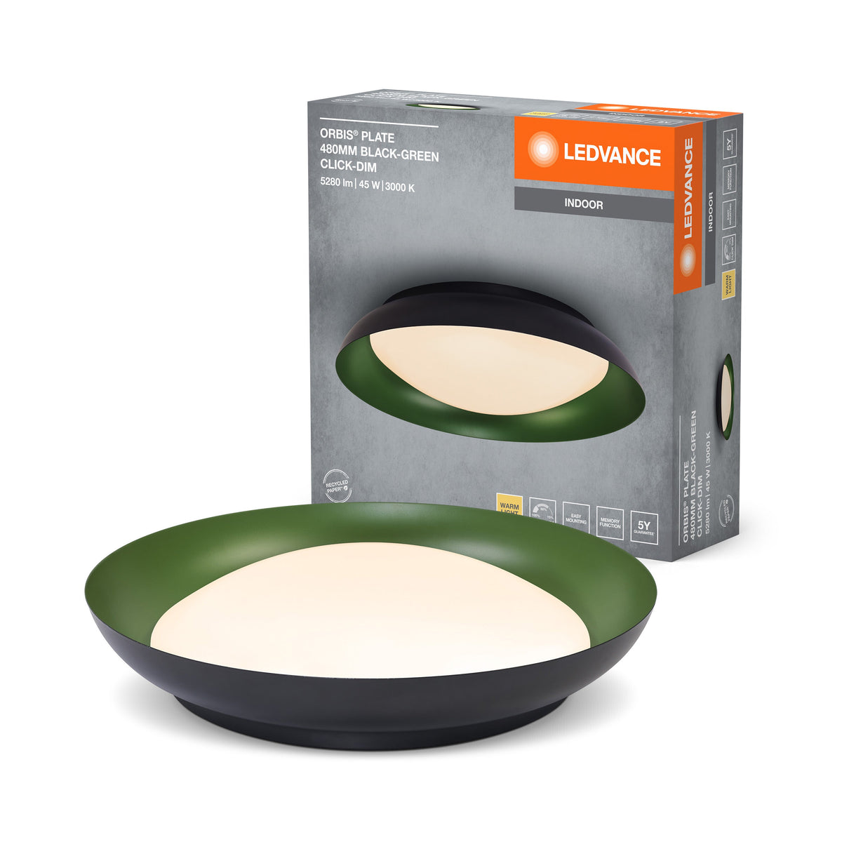 LEDVANCE ORBIS Plafoniera a piastra 45W 480mm nero/verde