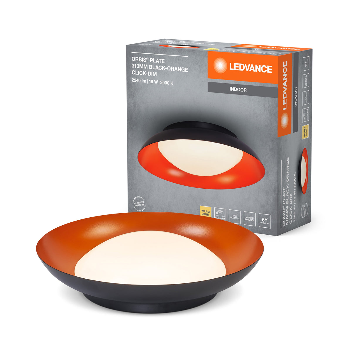 LEDVANCE ORBIS Plate Deckenleuchte 19W 310mm schwarz/orange