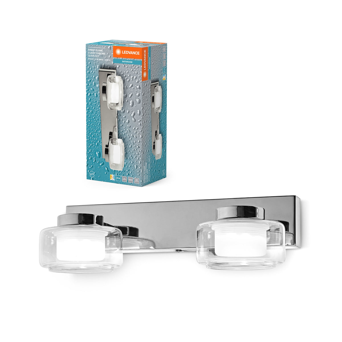 Lampada da parete per bagno LEDVANCE ORBIS Flame 11W Click CCT IP44 Cromo