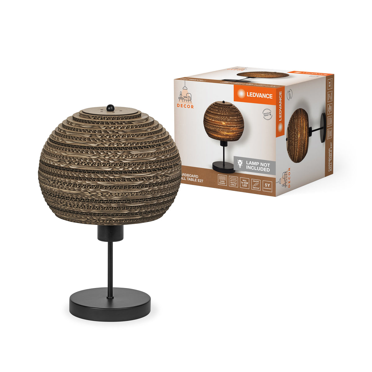 LEDVANCE DECOR Tischleuchte Decor Cardboard Ball braun, E27