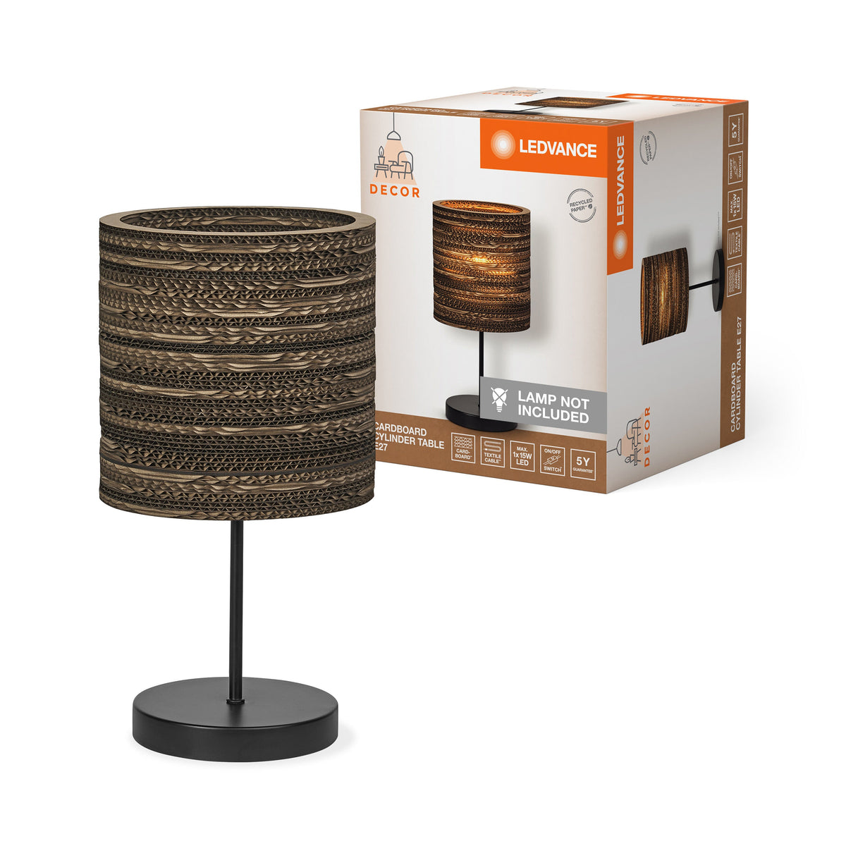 Lampada da tavolo LEDVANCE DECOR Decor Cardboard Cilindro marrone, 200 mm