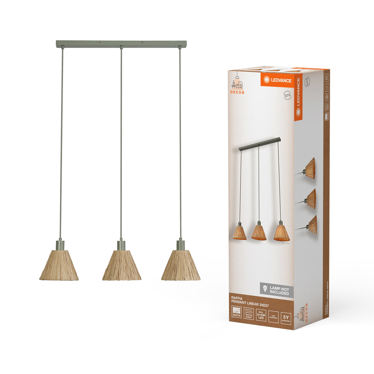 LEDVANCE DECOR Pendelleuchte Decor Raffia Linear grün, 3xE27