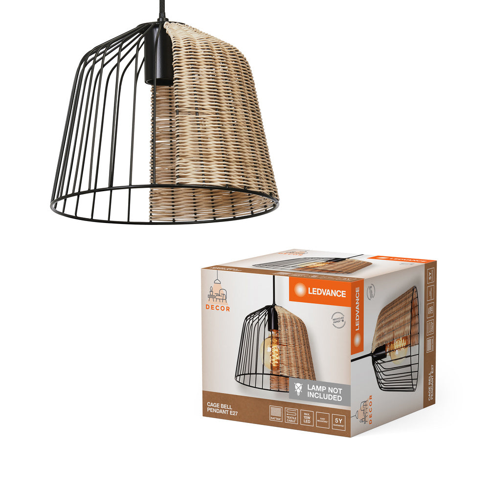 LEDVANCE DECOR Cage Bell Pendant Lampadario, Nero/Marrone, E27